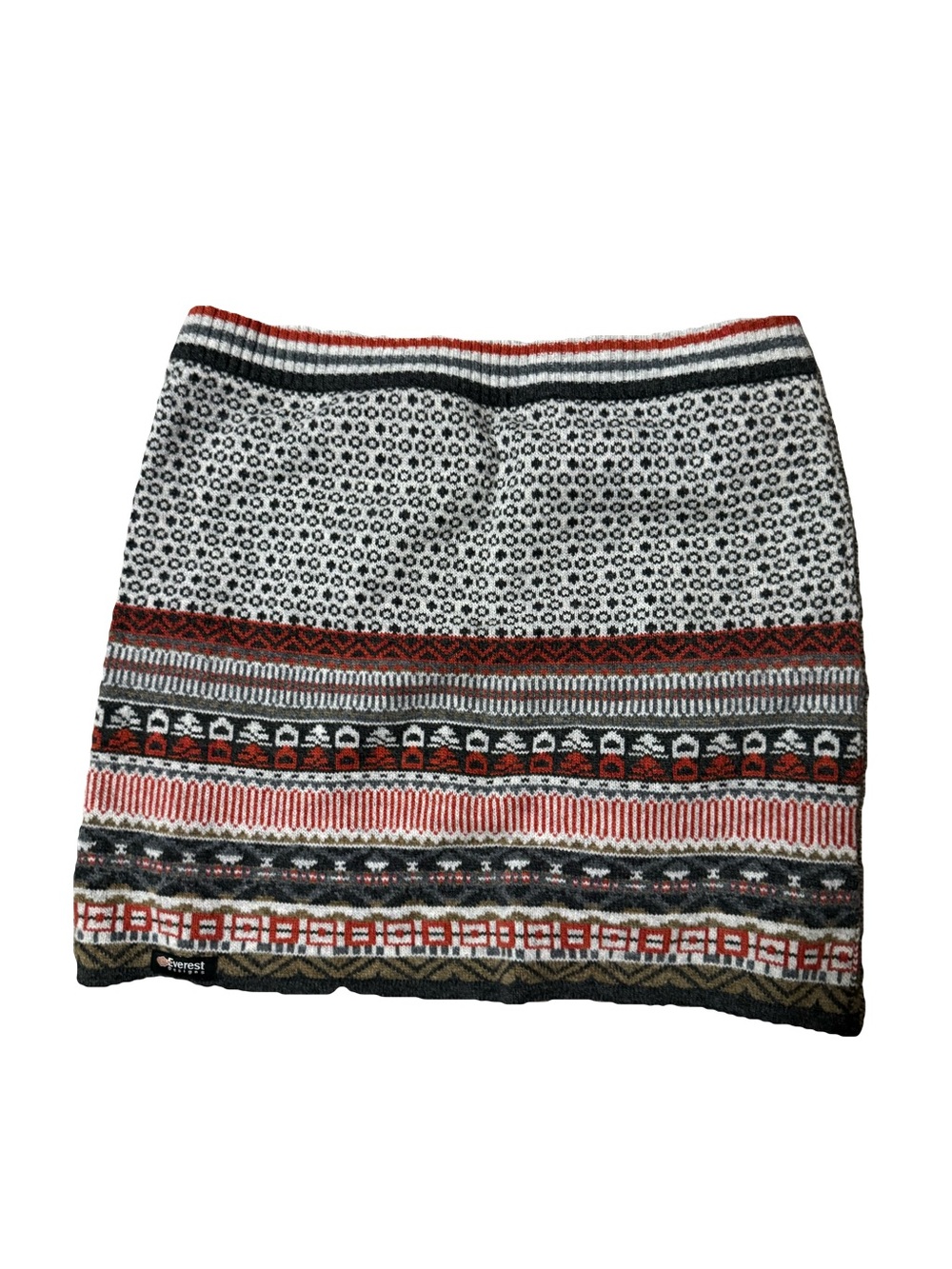 Everest Designs Patterned Knit Mini Wool Skirt in Black, White & Rust